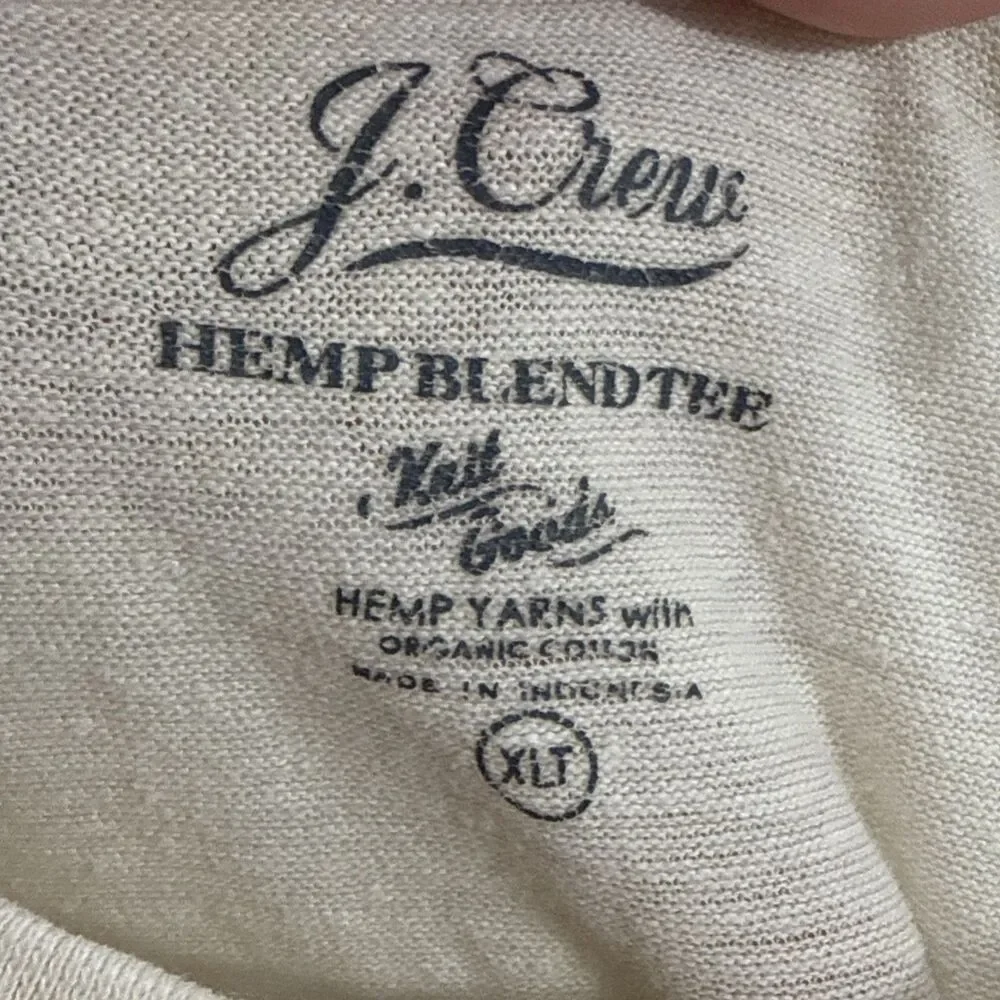 J Crew Men’s Hemp Blend Ivory Short Sleeve Tee Sz XL Tall Casual Outdoor Preppy